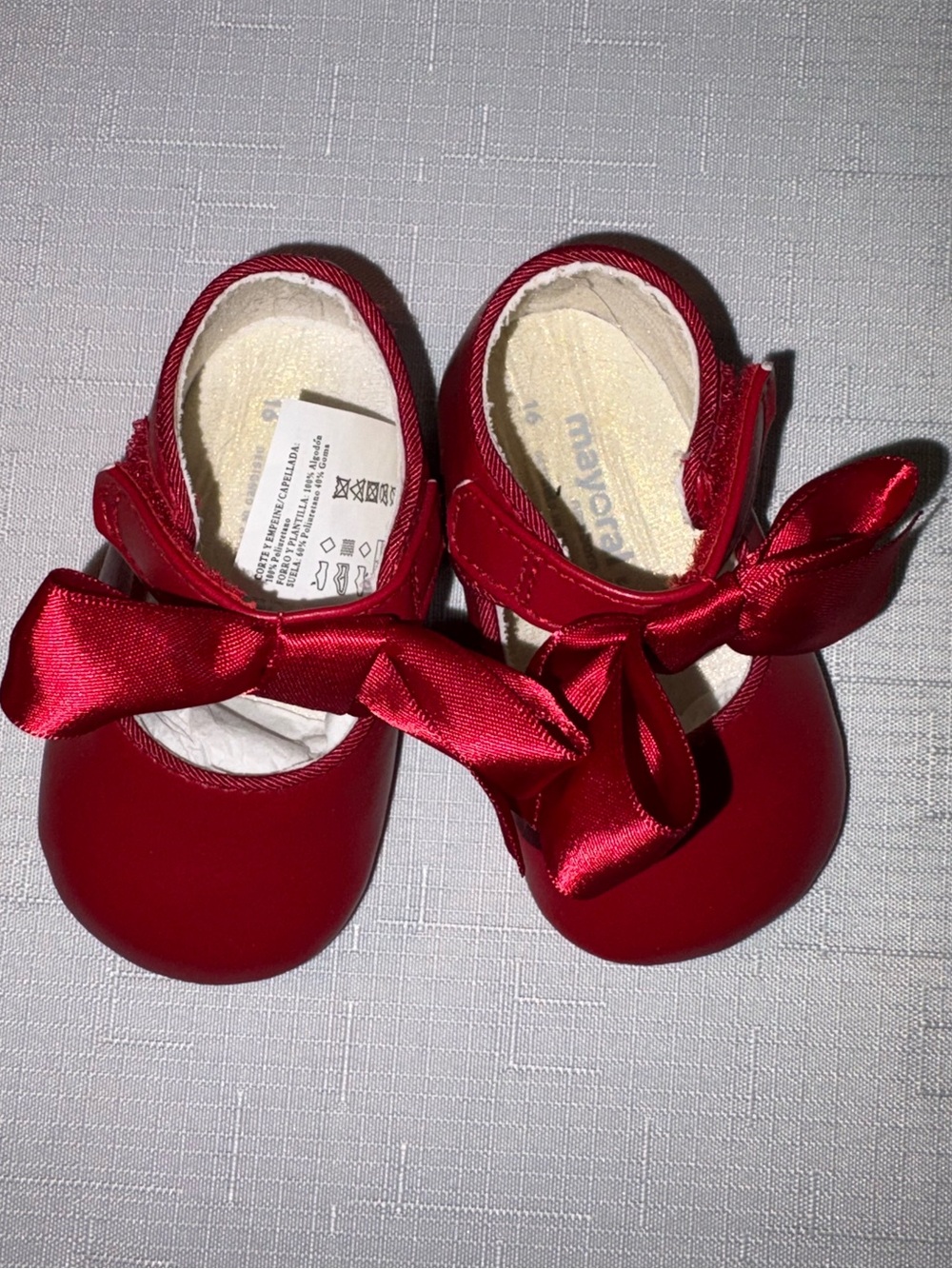 Mayoral Newborn Shoes, Red Christmas/Dress-Up Velcro Mary Janes w Bow, Age 2-5M